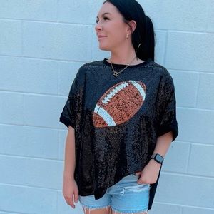 FANTASTIC FAWN - BLACK SEQUIN FOOTBALL TOP